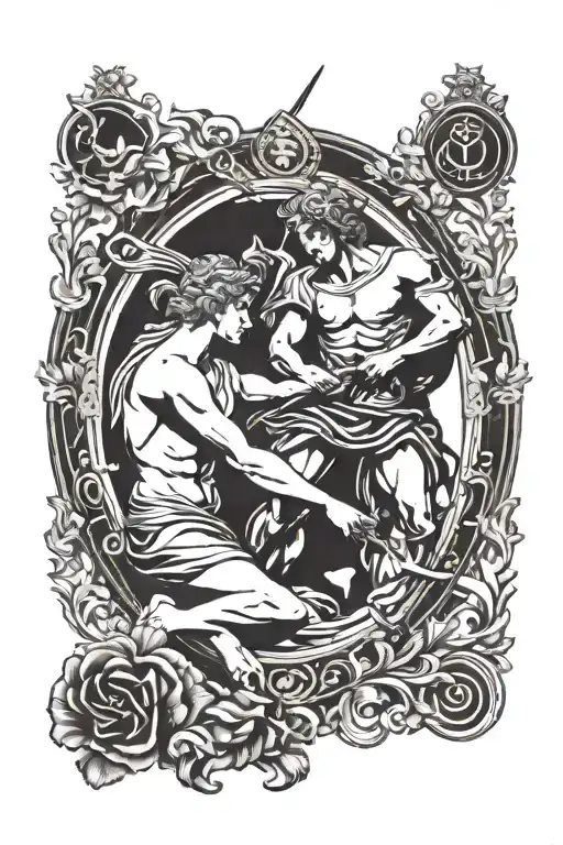 achilles patroclus apollo athena tattoo design idea