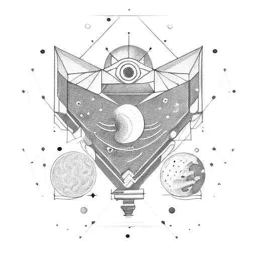 A computer operator surrounded by celestial bodies tattoo design idea