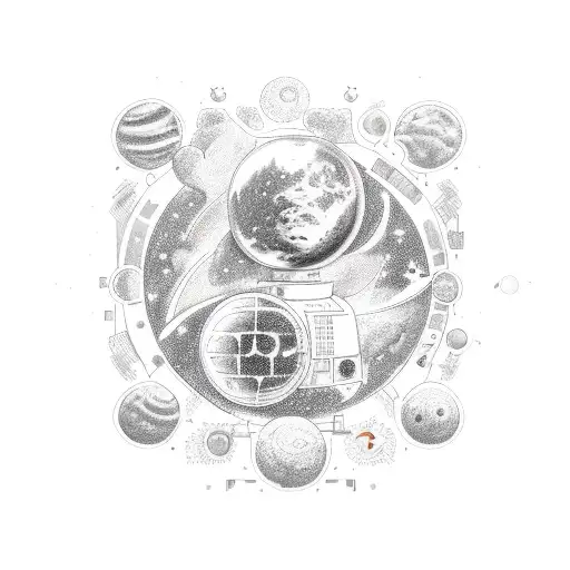 A computer operator surrounded by celestial bodies tattoo design idea