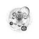 A computer operator surrounded by celestial bodies tattoo design idea