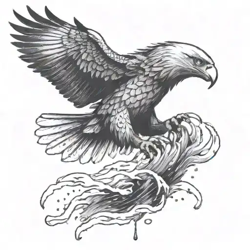 An eagle shedding tears as it falls from the sky like Icarus in a dotwork style tattoo design idea