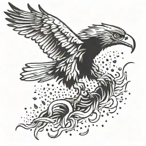 An eagle shedding tears as it falls from the sky like Icarus in a dotwork style tattoo design idea