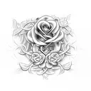 A cross with rose vines on it and John 14 written in script tattoo design idea