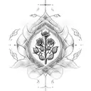 A cross with rose vines on it and John 14 written in script tattoo design idea