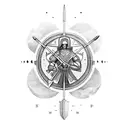 Sagittarius with a sword representing Leo and a shield representing Cancer tattoo design idea