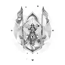 Sagittarius with a sword representing Leo and a shield representing Cancer tattoo design idea