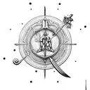 Sagittarius with a sword representing Leo and a shield representing Cancer tattoo design idea