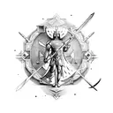 Sagittarius with a sword representing Leo and a shield representing Cancer tattoo design idea