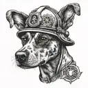 A dog driving a vintage car with a firefighter's helmet on tattoo design idea