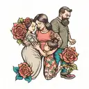 Dad with 2 daughters holding hands tattoo design idea