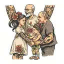 Dad with 2 daughters holding hands tattoo design idea