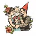 Dad with 2 daughters holding hands tattoo design idea