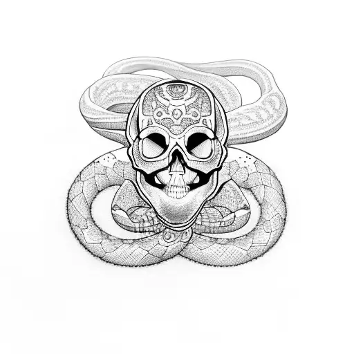 skull astronaut ouroboros snake tattoo design idea