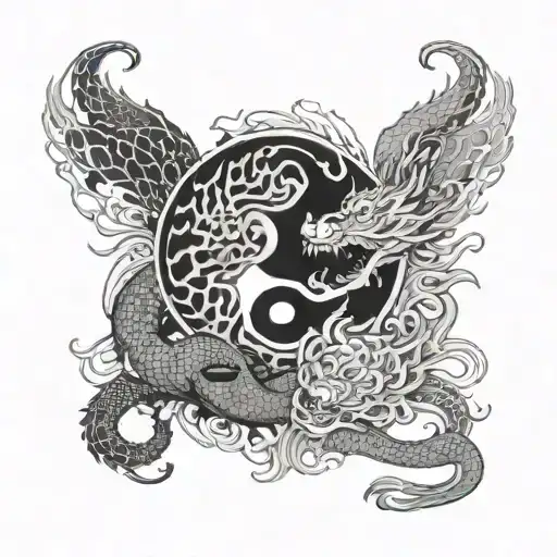 dragon and tiger as yin yang symbol tattoo design idea