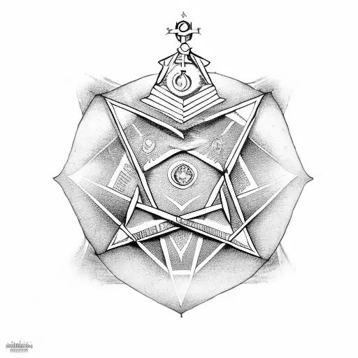 ourobouros surrounding a masonic square and compass containing a hand of fatima tattoo design idea