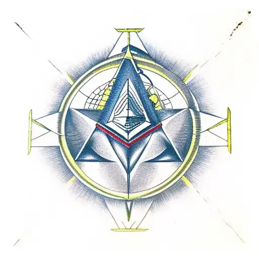 masonic square and compass containing an eye of horus and surrounded by an ourobouros in 18th centu tattoo design idea