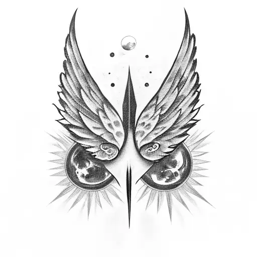 dark mist, wings, moon, stars tattoo design idea