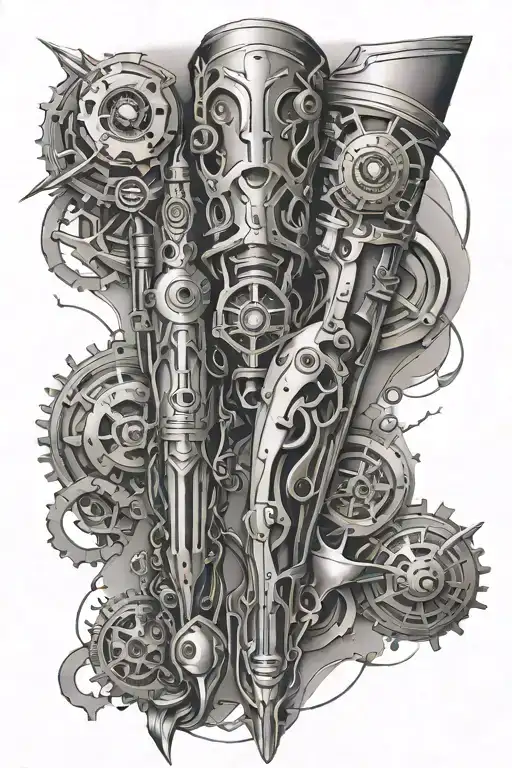 Mechanical Underwater Leg Sleeve tattoo design idea