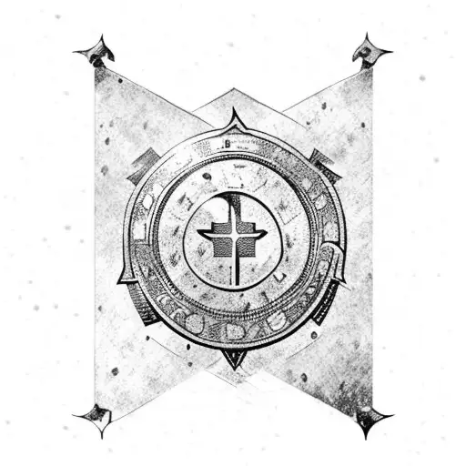 roman empire symbol on a shield with thunder raining down  tattoo design idea