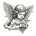 little angel with clouds and a cross of Jesus Christ tattoo design idea
