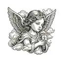 little angel with clouds and a cross of Jesus Christ tattoo design idea