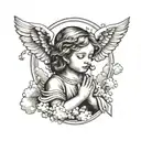 little angel with clouds and a cross of Jesus Christ tattoo design idea