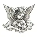 little angel with clouds and a cross of Jesus Christ tattoo design idea