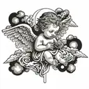 baby angel around clouds and a cross of Jesus Christ tattoo design idea