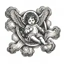 baby angel around clouds and a cross of Jesus Christ tattoo design idea