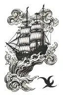 burning ship tattoo design idea
