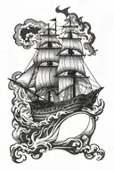 burning ship tattoo design idea