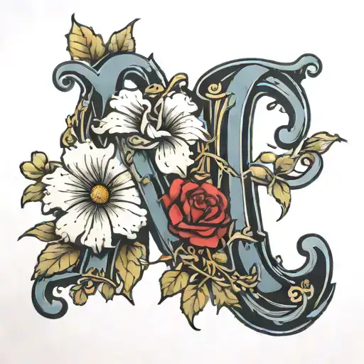 m n letters together with flowers  tattoo design idea
