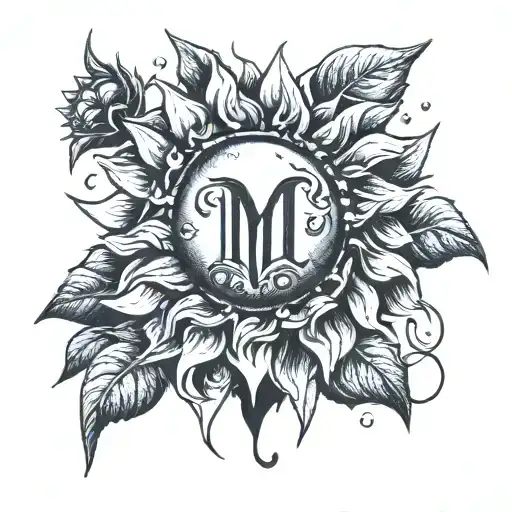 M N letter together sunflower moon   tattoo design idea