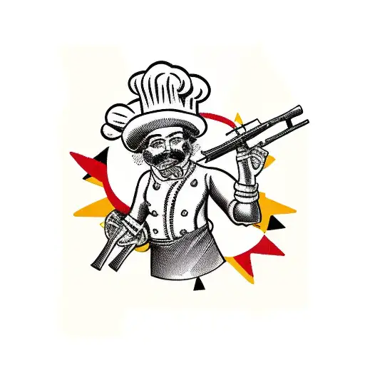 pizza chef with rifle tattoo design idea