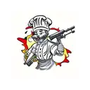 pizza chef with rifle tattoo design idea