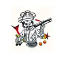 pizza chef with rifle tattoo design idea