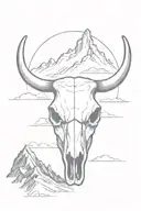 A simple cow skull with mountains in the background tattoo design idea