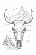 A simple cow skull with mountains in the background tattoo design idea