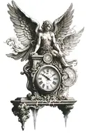 Seraph angel overlooking a clock melting tattoo design idea