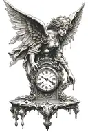Seraph angel overlooking a clock melting tattoo design idea