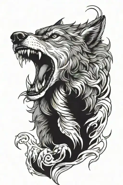 snarling wolf standing tattoo design idea