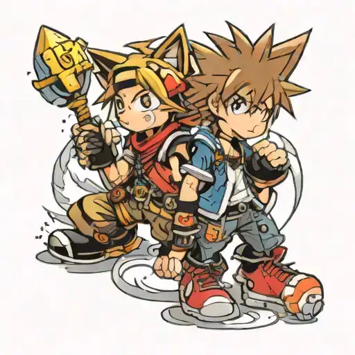 sora from kingdom hearts, naruto, mew from pokemon tattoo design idea