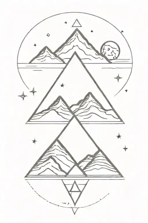 3 triangle mountains with sun and moon tattoo design idea