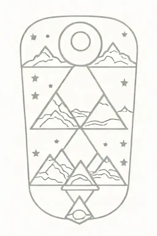 3 triangle mountains with sun and moon tattoo design idea