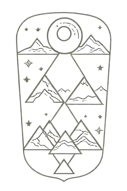 3 triangle mountains with sun and moon tattoo design idea