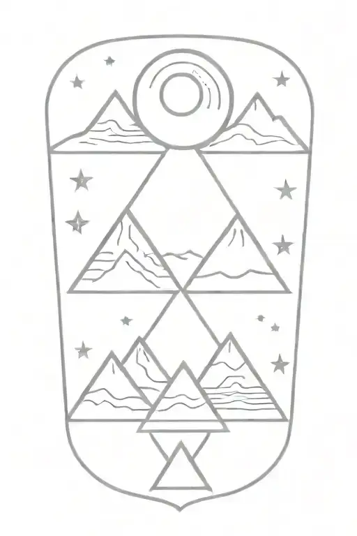 3 triangle mountains with sun and moon tattoo design idea