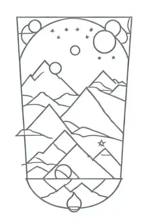 3 triangle mountains with sun and moon tattoo design idea