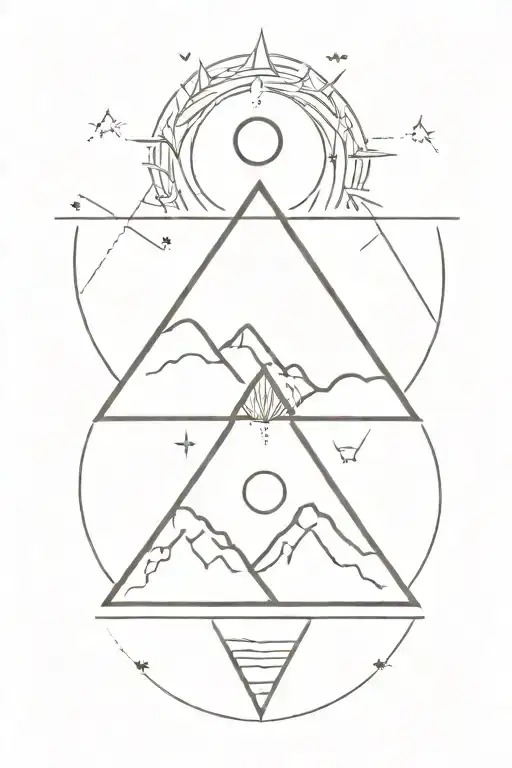 3 triangle mountains with sun and moon tattoo design idea