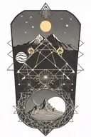 double helix intertwined with the sun and moon and mountains  tattoo design idea