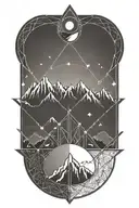 double helix intertwined with the sun and moon and mountains  tattoo design idea